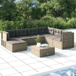 Set Divani da Giardino 7 pz con Cuscini in Polyrattan Grigio