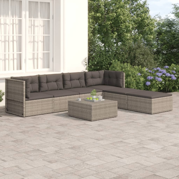 Set Divani da Giardino 6 pz con Cuscini in Polyrattan Grigio