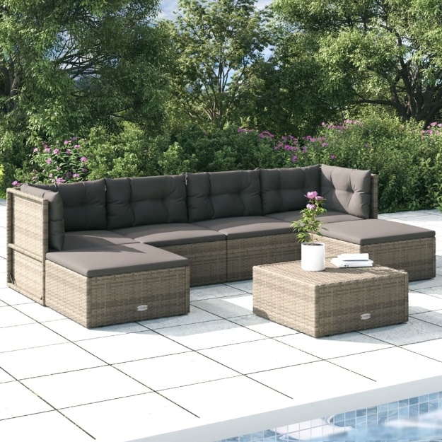 Set Divani da Giardino 6 pz con Cuscini in Polyrattan Grigio