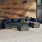 Set Divani da Giardino 6 pz con Cuscini in Polyrattan Grigio