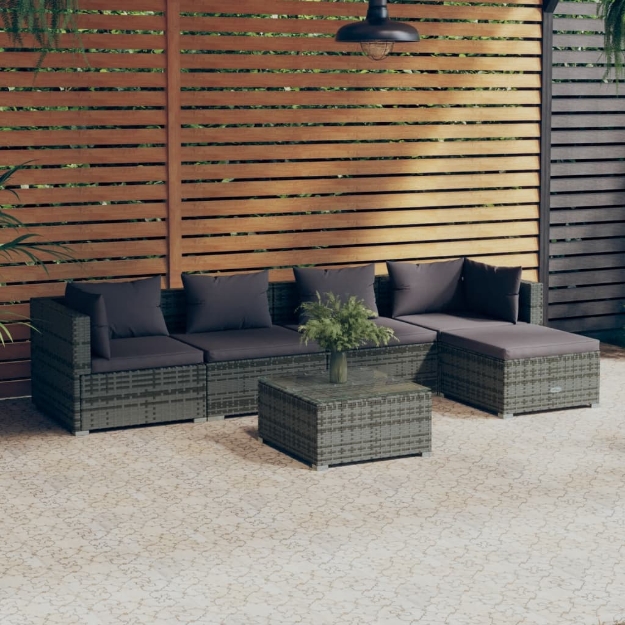 Set Divani da Giardino 6 pz con Cuscini in Polyrattan Grigio