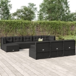 Set Salotto da Giardino 10pz con Cuscini in Polyrattan Nero