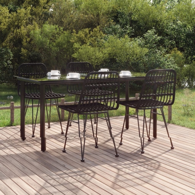 Set da Pranzo da Giardino 5 pz Nero in Polyrattan