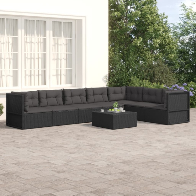 Set Salotto da Giardino con Cuscini 7pz Nero Polyrattan