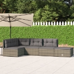 Set Divani da Giardino 5 pz con Cuscini in Polyrattan Grigio