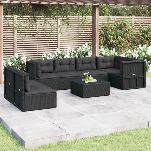 Set Salotto da Giardino con Cuscini 7pz Nero Polyrattan