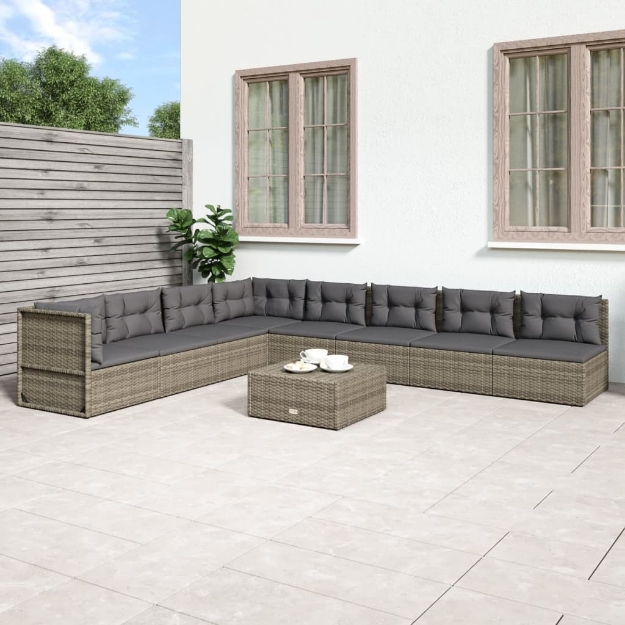 Set Divani da Giardino 8 pz con Cuscini in Polyrattan Grigio