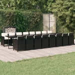 Set da Pranzo da Giardino 17 pz con Cuscini in Polyrattan Nero