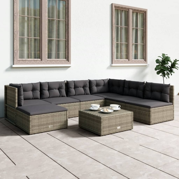 Set Divani da Giardino 7 pz con Cuscini in Polyrattan Grigio