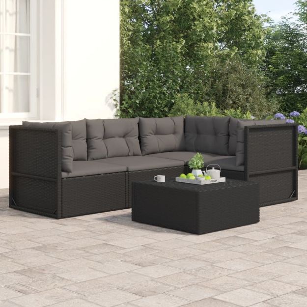 Set Divani da Giardino 4 pz con Cuscini Nero in Polyrattan