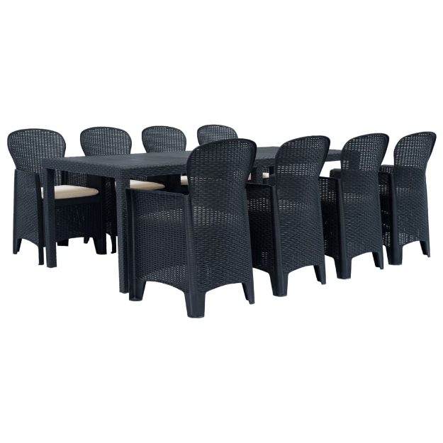 Set Pranzo da Giardino 9 pz in Plastica Stile Rattan Antracite