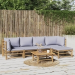 Set Salotto da Giardino 6pz con Cuscini Grigio Chiaro Bambù