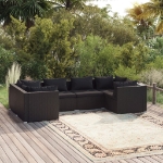 Set Divani da Giardino 6 pz con Cuscini in Polyrattan Nero