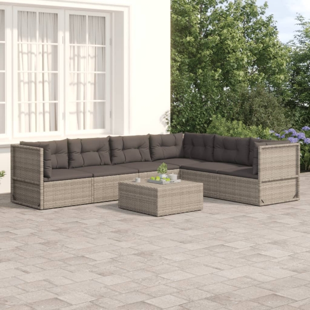 Set Divani da Giardino 6 pz con Cuscini in Polyrattan Grigio