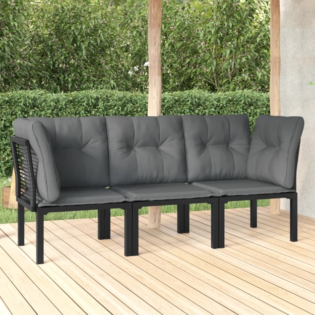 Set Salotto da Giardino 3 pz Nero e Grigio in Polyrattan