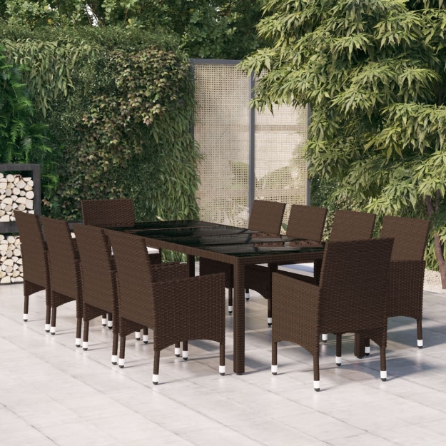 Set da Pranzo da Giardino 11 pz in Polyrattan Marrone