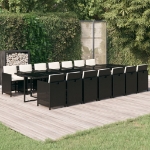 Set da Pranzo da Giardino 15 pz con Cuscini in Polyrattan Nero