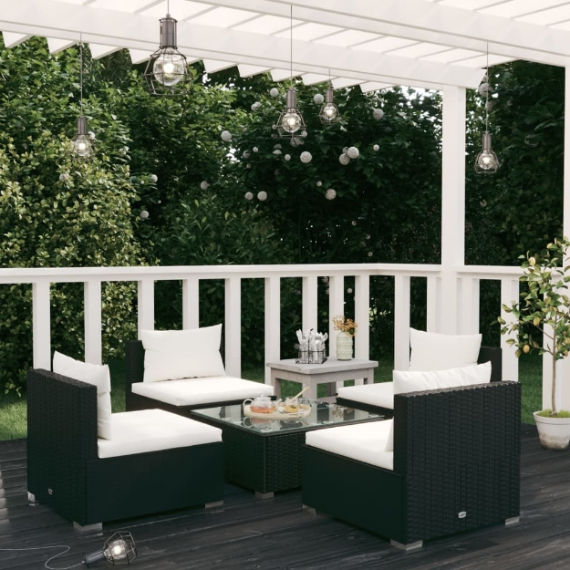 Set Salotto da Giardino 5 pz con Cuscini in Polyrattan Nero