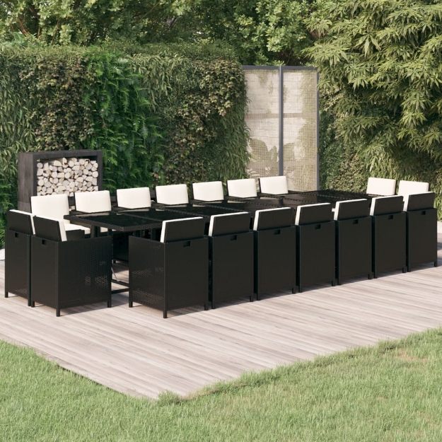 Set da Pranzo per Giardino 19 pz con Cuscini in Polyrattan Nero