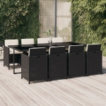 Set da Pranzo per Giardino 9 pz con Cuscini in Polyrattan Nero