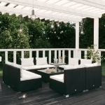 Set Salotto da Giardino 9 pz con Cuscini in Polyrattan Nero