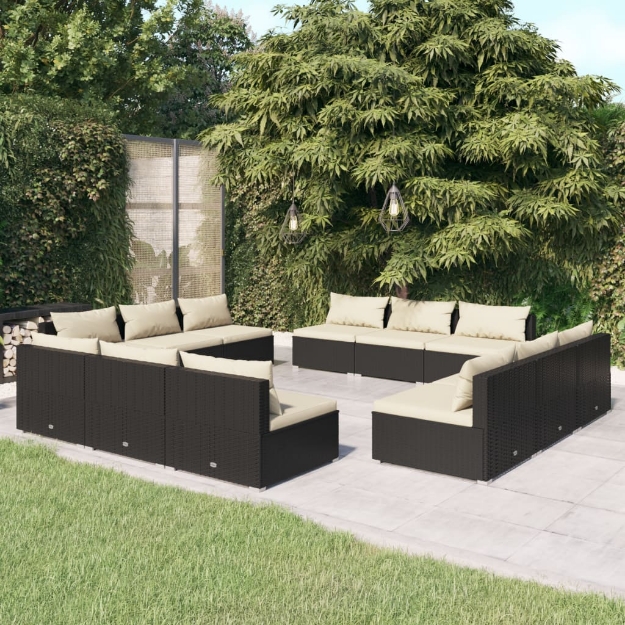 Set Divani da Giardino 12 pz con Cuscini in Polyrattan Nero