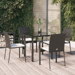 Set da Pranzo da Giardino 5 pz Nero con Cuscini in Polyrattan