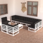 Set Divani da Giardino 10 pz con Cuscini Legno Massello di Pino