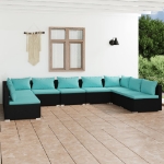 Set Divani da Giardino 9 pz con Cuscini in Polyrattan Nero