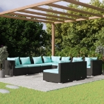 Set Salotto da Giardino con Cuscini 9pz Nero in Polyrattan