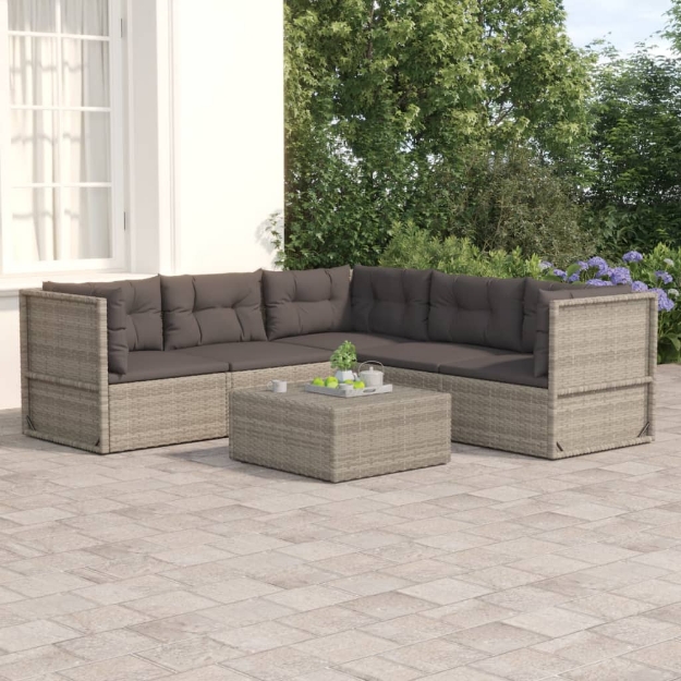 Set Divani da Giardino 5 pz con Cuscini in Polyrattan Grigio