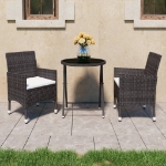 Set Bistrot Giardino 3 pz Polyrattan e Vetro Temperato Marrone