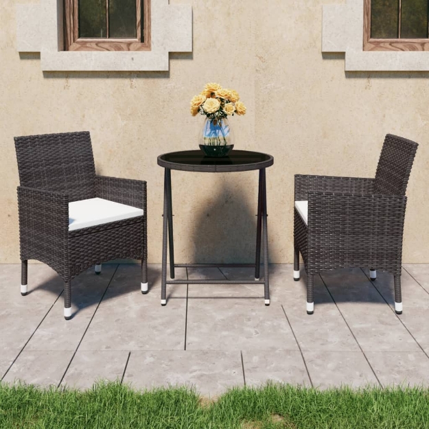 Set Bistrot Giardino 3 pz Polyrattan e Vetro Temperato Marrone