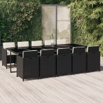 Set da Pranzo per Giardino 11 pz con Cuscini in Polyrattan Nero