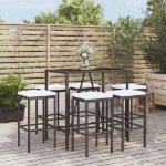 Set Bar da Giardino 7 pz con Cuscini in Polyrattan Nero