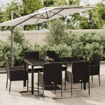 Set da Pranzo da Giardino 7 pz Nero con Cuscini in Polyrattan