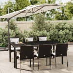 Set da Pranzo da Giardino 7 pz Nero con Cuscini in Polyrattan