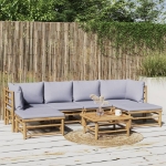 Set Salotto da Giardino 7pz con Cuscini Grigio Chiaro Bambù