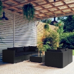 Set Salotto da Giardino 6 pz con Cuscini in Polyrattan Nero