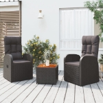 Set Mobili Giardino 3pz Nero Polyrattan e Legno Massello Acacia