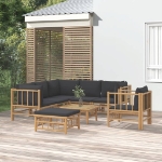 Set Salotto da Giardino 8pz con Cuscini Grigio Scuro Bambù