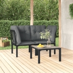 Set Salotto da Giardino 3 pz Nero e Grigio in Polyrattan