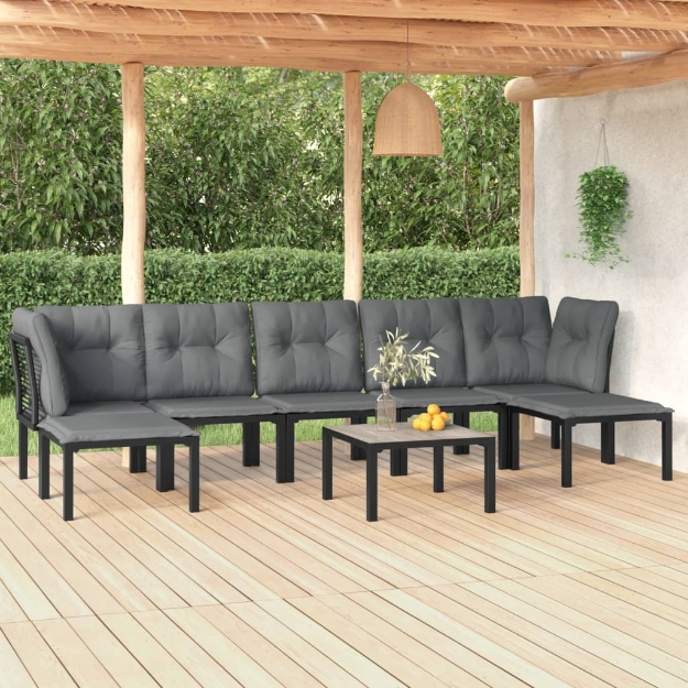 Set Salotto da Giardino 8 pz Nero e Grigio in Polyrattan