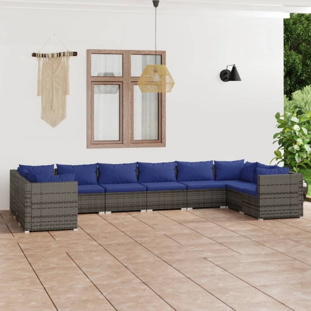 Set Divani da Giardino 10 pz con Cuscini in Polyrattan Grigio