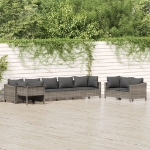 Set Divani da Giardino 8 pz con Cuscini in Polyrattan Grigio