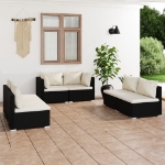 Set Divani da Giardino 6 pz con Cuscini in Polyrattan Nero