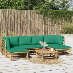 Set Salotto da Giardino 7pz con Cuscini Verdi Bambù