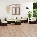 Set Divani da Giardino 7 pz con Cuscini in Polyrattan Marrone