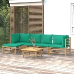 Set Salotto da Giardino 6pz con Cuscini Verdi Bambù