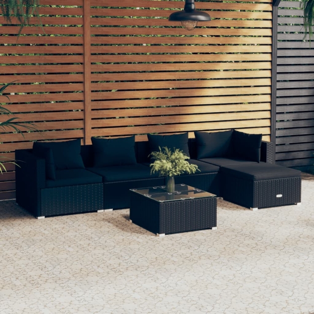 Set Divani da Giardino 6 pz con Cuscini in Polyrattan Nero